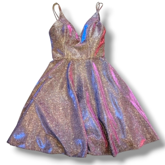 Xscape Metallic Shimmer Fit & Flare Cocktail Party Mini Skater Dress‎ Size 0 - Picture 1 of 13